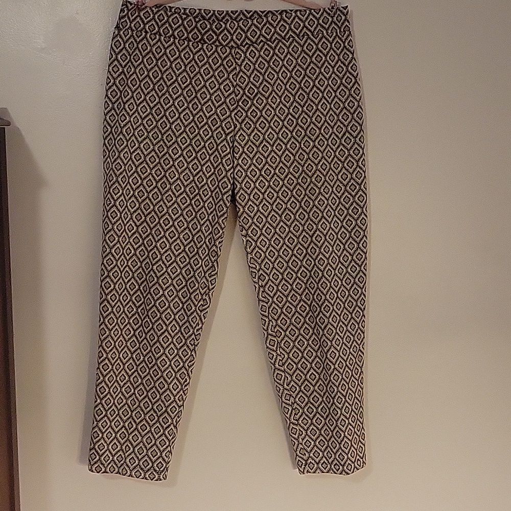 MELISSA PAIGE Gold/Black/Beige Metallic Pull-On Stretch Ankle Pants, Size: 1X